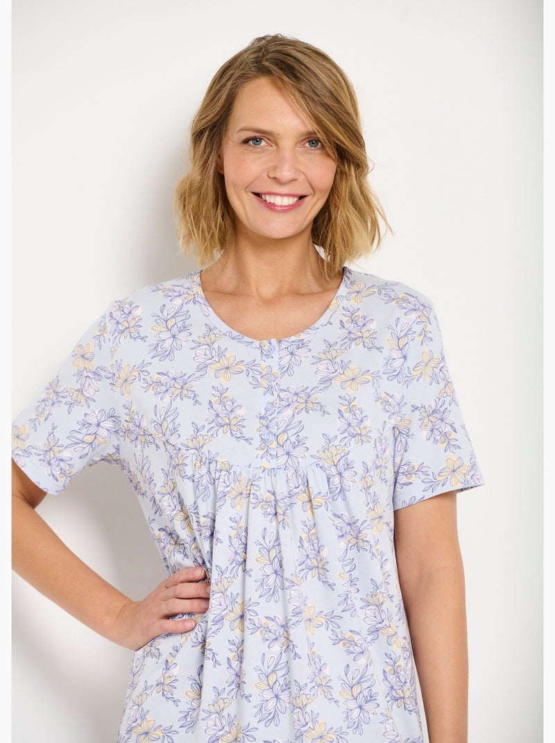 Chemise de nuit longue coton manches courtes - Afibel Bleu - Kiabi