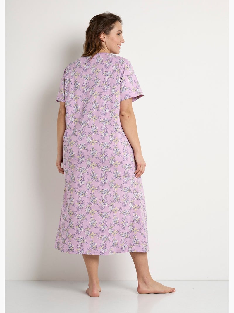 Chemise de nuit longue coton manches courtes - Afibel Rose - Kiabi