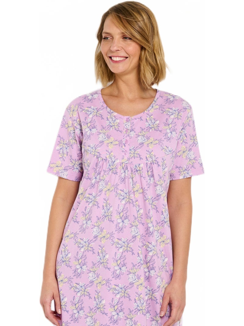 Chemise de nuit longue coton manches courtes - Afibel Rose - Kiabi
