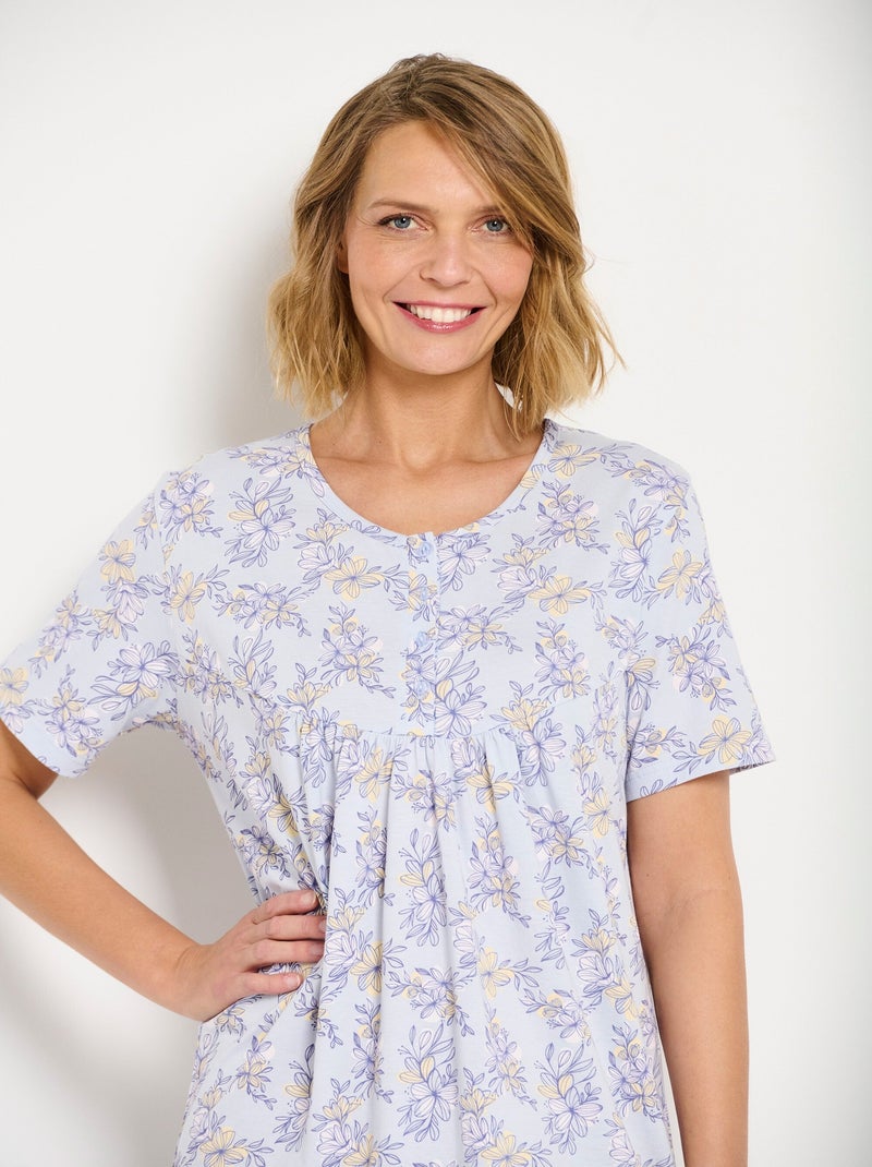 Chemise de nuit longue coton manches courtes Bleu - Kiabi