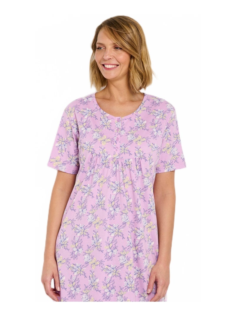 Chemise de nuit longue coton manches courtes Rose - Kiabi