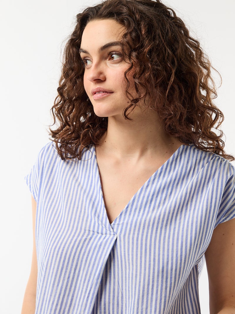 Chemise de nuit longue en voile de coton Bleu - Kiabi
