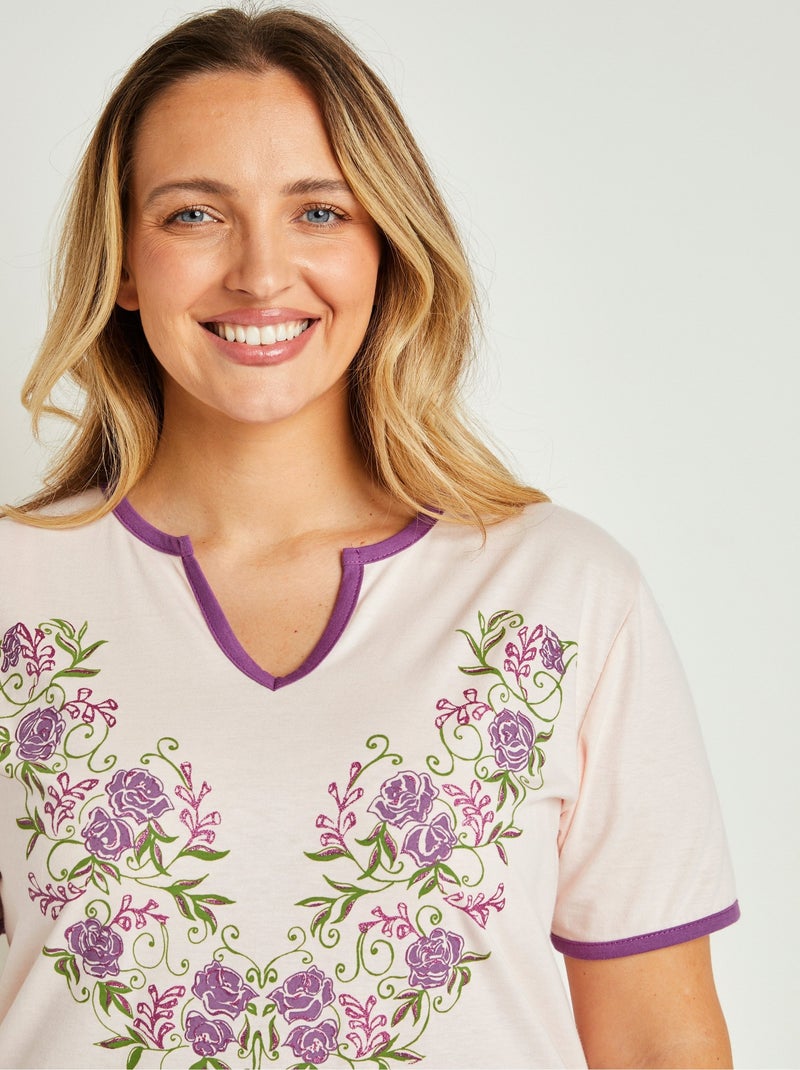 Chemise de nuit longue forme T-shirt Rose - Kiabi