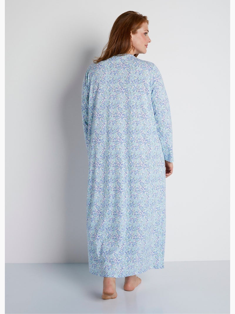 Chemise de nuit longue imprimée coton Bleu - Kiabi