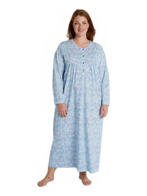 Chemise De Nuit Femme Hiver En Flanelle Imprimée - Manches Longues, Avec Poche, Tailles S à XXL