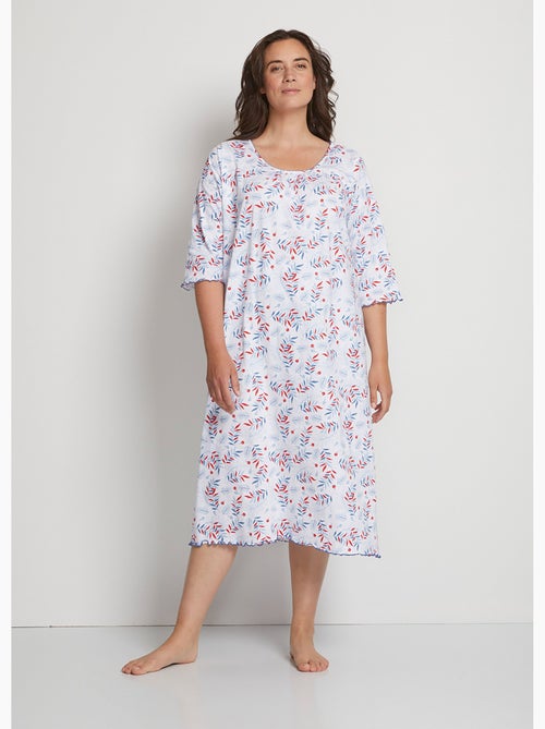 Chemise de nuit longue manches 3/4 coton imprimé - Afibel - Kiabi