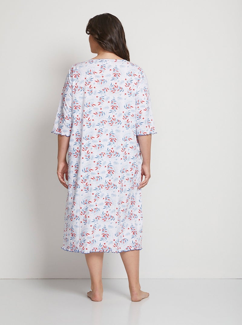 Chemise de nuit longue manches 3/4 coton imprimé - afibel Blanc - Kiabi
