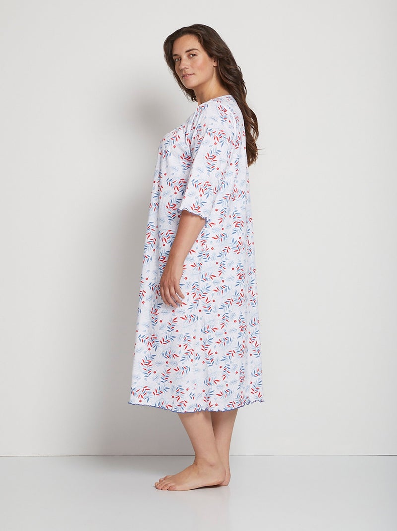 Chemise de nuit longue manches 3/4 coton imprimé - afibel Blanc - Kiabi