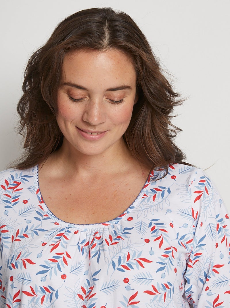 Chemise de nuit longue manches 3/4 coton imprimé - afibel Blanc - Kiabi