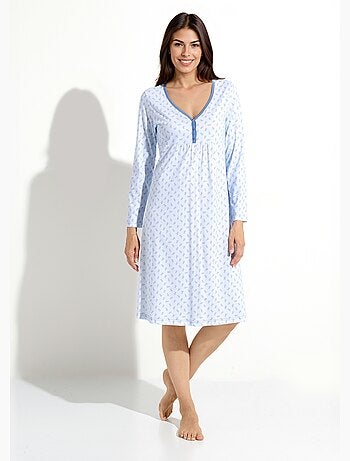 Chemise de nuit longue manches 3/4 coton imprimé - Afibel