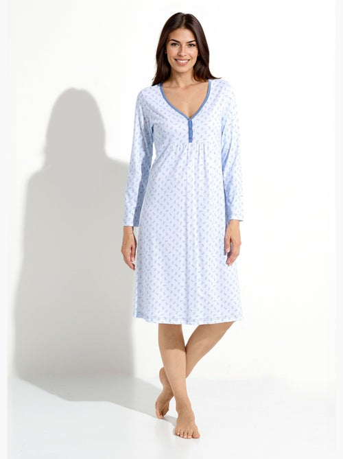 Chemise de nuit longue manches 3/4 coton imprimé - Afibel - Kiabi