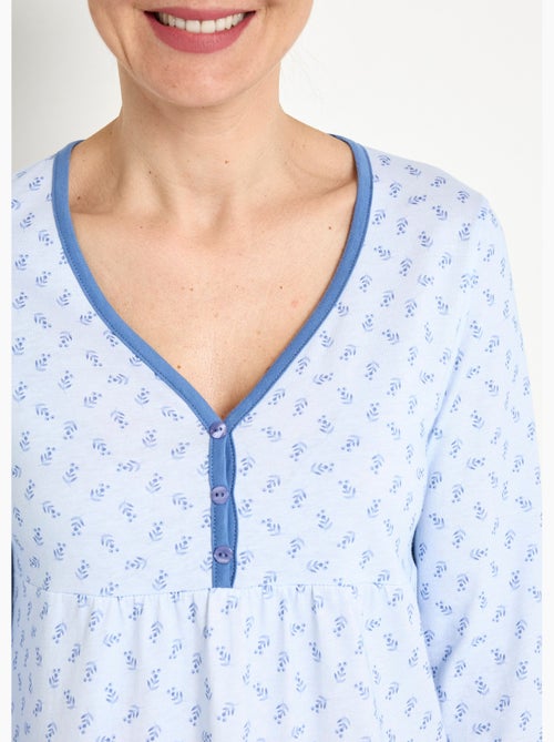 Chemise de nuit longue manches 3/4 coton imprimé - Afibel - Kiabi