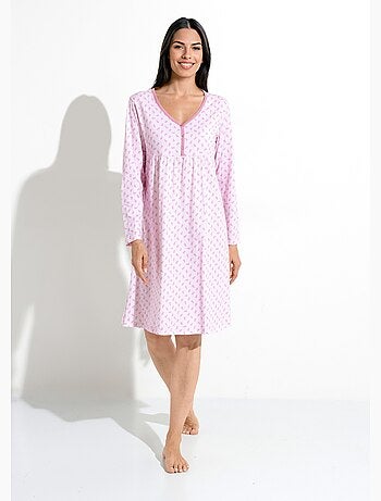 Chemise de nuit longue manches 3/4 coton imprimé - Afibel