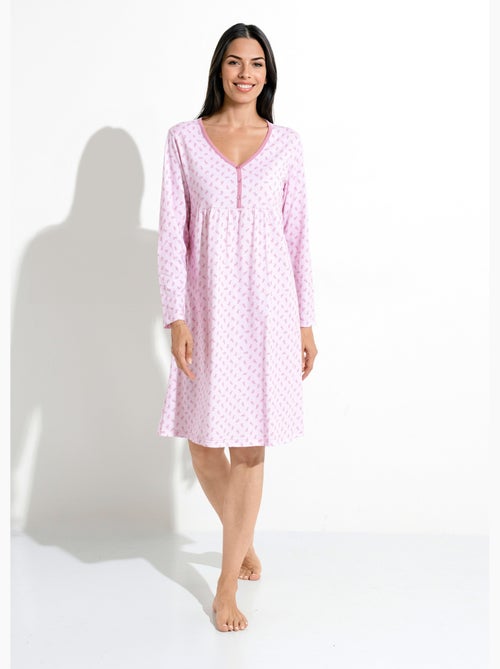 Chemise de nuit longue manches 3/4 coton imprimé - Afibel - Kiabi