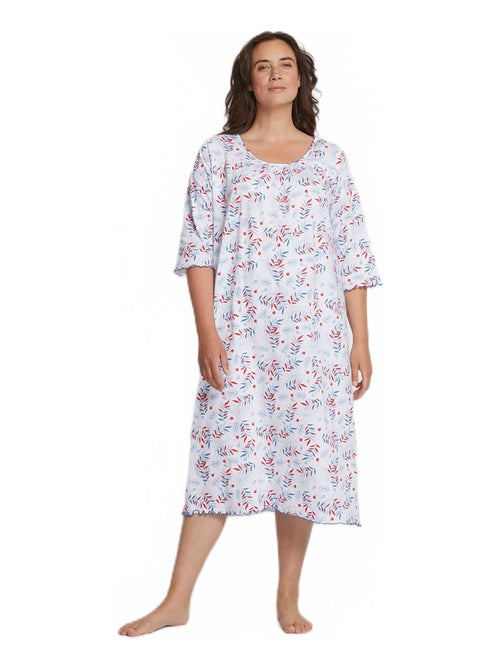 Chemise de nuit longue manches 3/4 coton imprimé - Kiabi