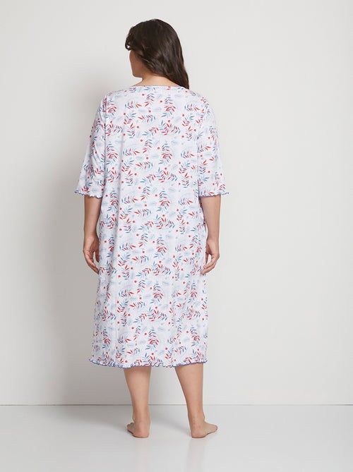 Chemise de nuit longue manches 3/4 coton imprimé - Kiabi