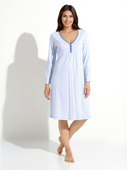 Chemise de nuit longue manches 3/4 coton imprimé - Kiabi