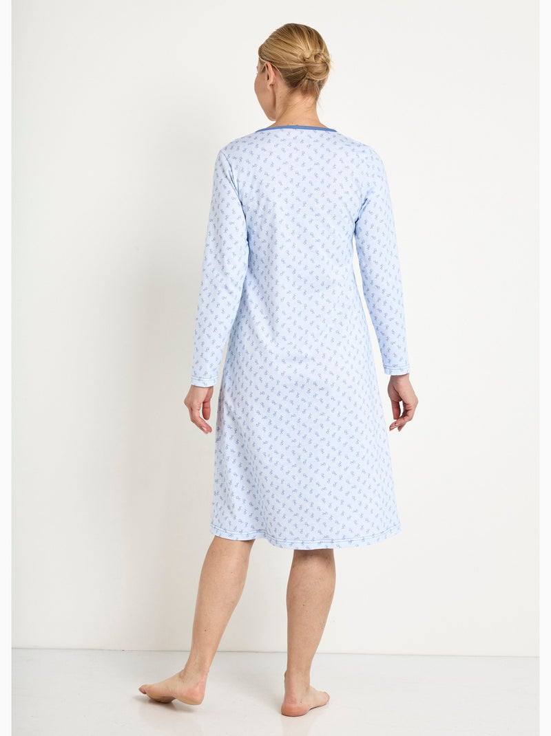Chemise de nuit longue manches 3/4 coton imprimé Bleu - Kiabi
