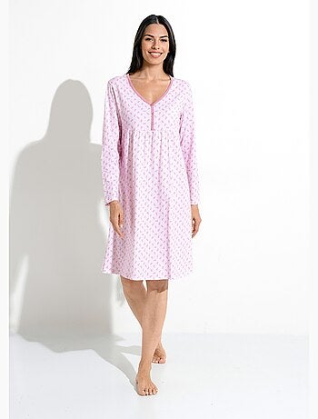 Chemise de nuit longue manches 3/4 coton imprimé