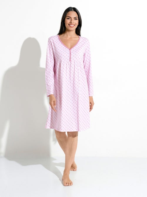 Chemise de nuit longue manches 3/4 coton imprimé - Kiabi