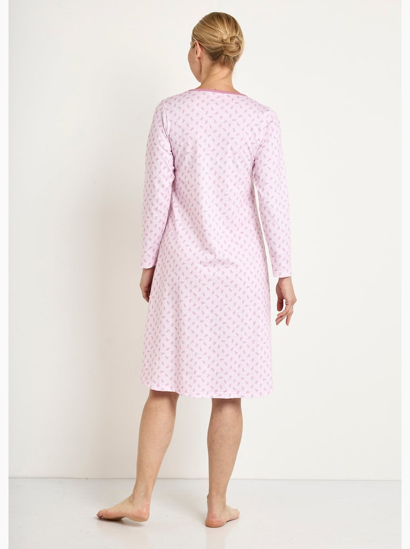 Chemise de nuit longue manches 3/4 coton imprimé Rose - Kiabi