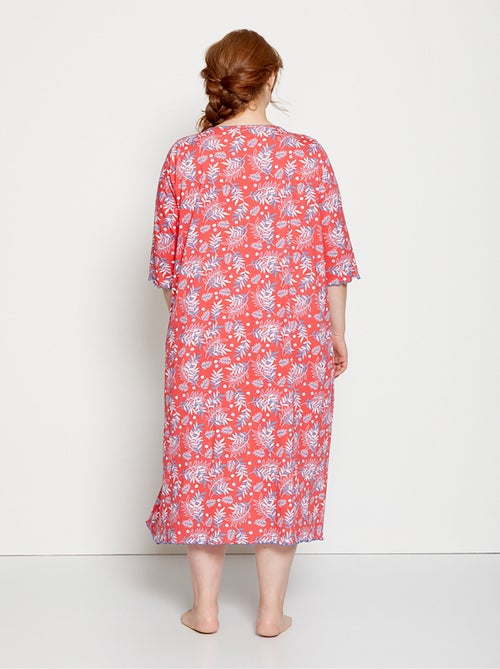 Chemise de nuit longue manches 3/4 coton imprimé - Kiabi