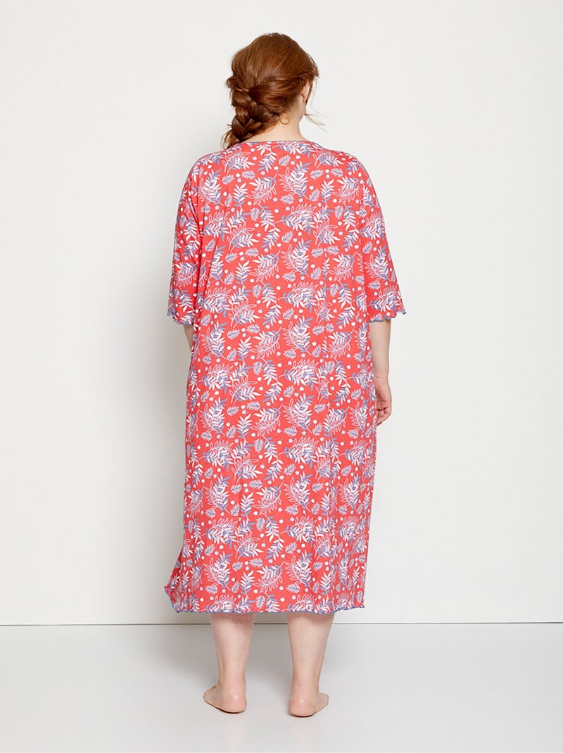 Chemise de nuit longue manches 3/4 coton imprimé Rouge - Kiabi