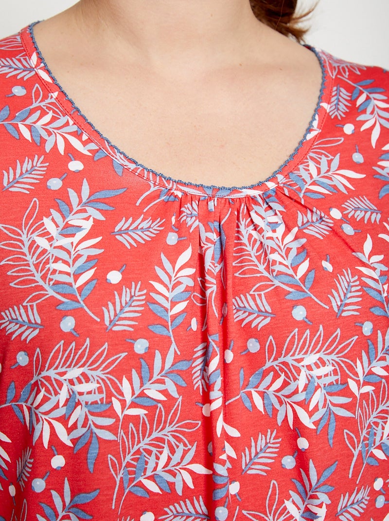 Chemise de nuit longue manches 3/4 coton imprimé Rouge - Kiabi