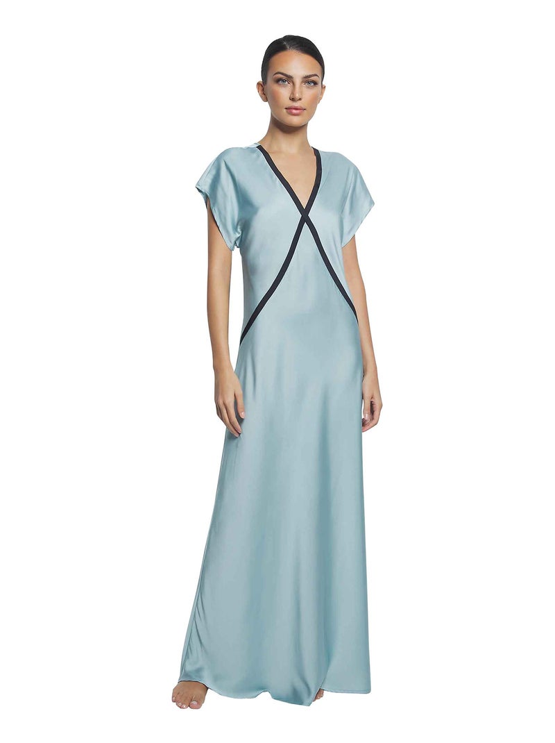Chemise de nuit longue manches courtes Satin Vert - Kiabi