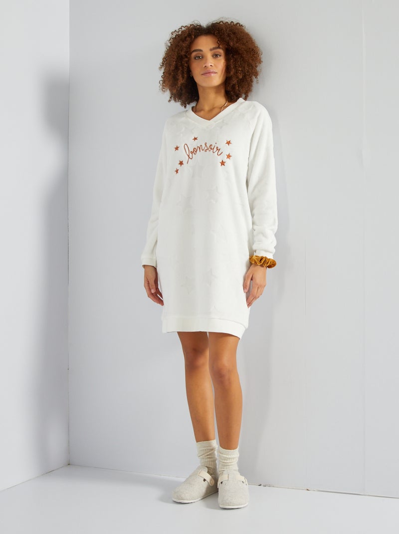 Chemise de nuit maile peluche écru - Kiabi