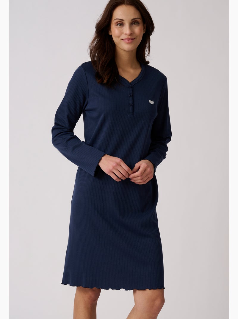 Chemise de nuit maille côtelée - Damart Bleu marine - Kiabi