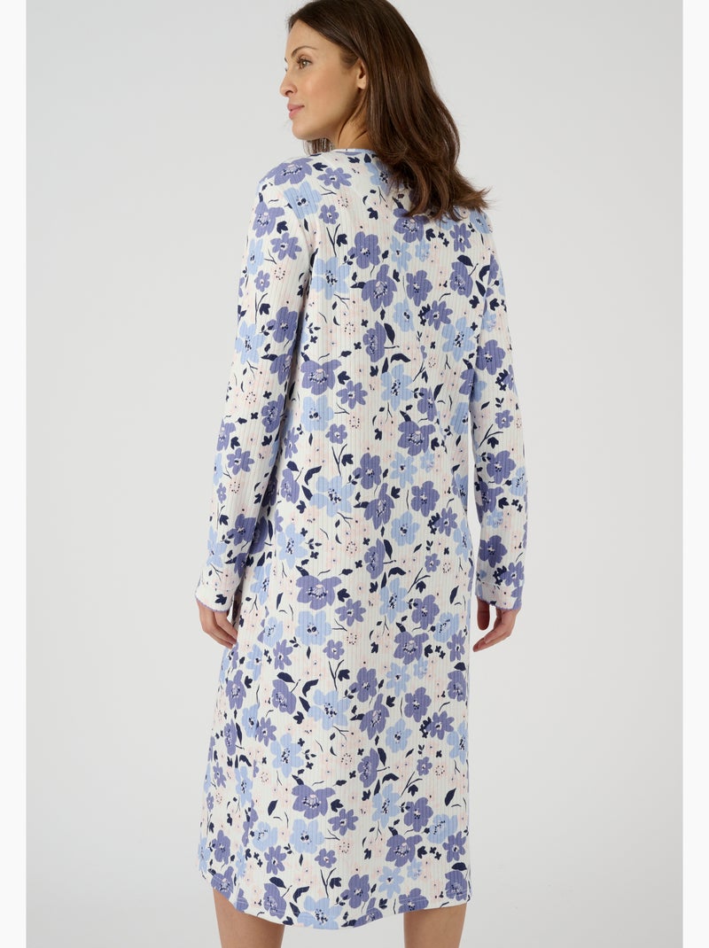 Chemise de nuit maille côtelée, intérieur légèrement gratté - Damart Bleu lavande - Kiabi