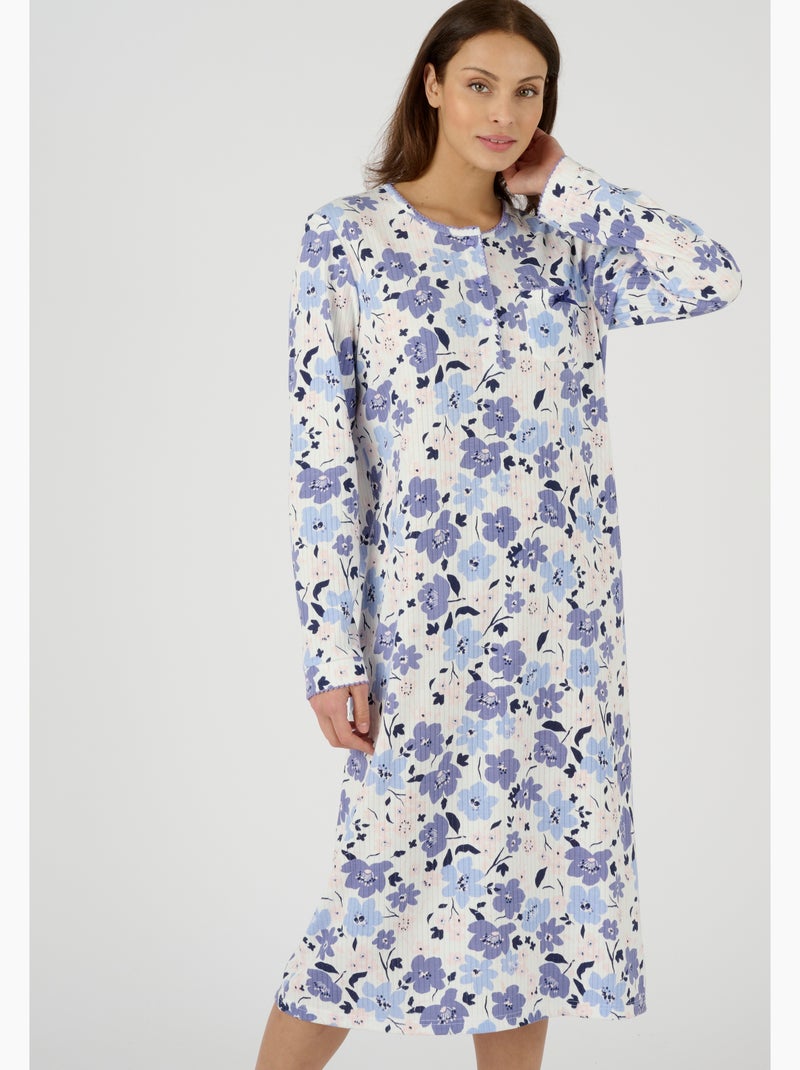 Chemise de nuit maille côtelée, intérieur légèrement gratté - Damart Bleu lavande - Kiabi