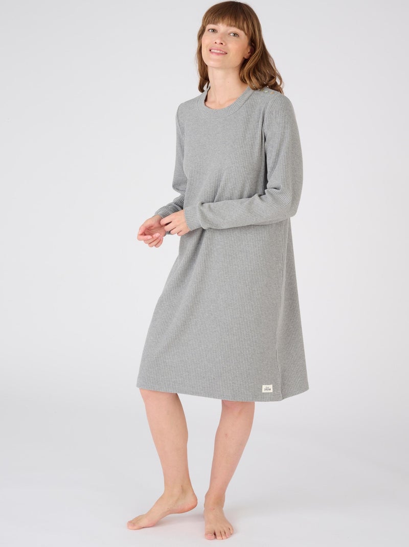 Chemise de nuit maille côtelée Thermolactyl - Damart Gris chiné - Kiabi