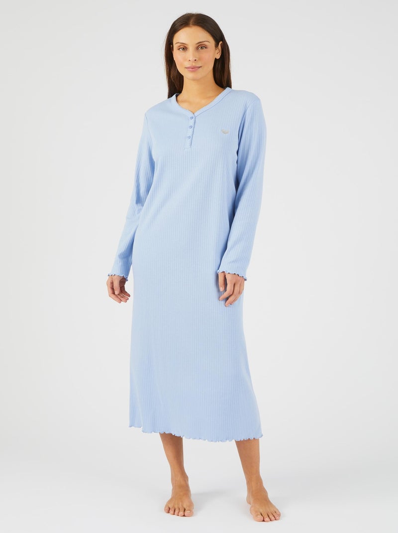 Chemise de nuit maille interlock côtelée douce et souple - Damart Bleu - Kiabi