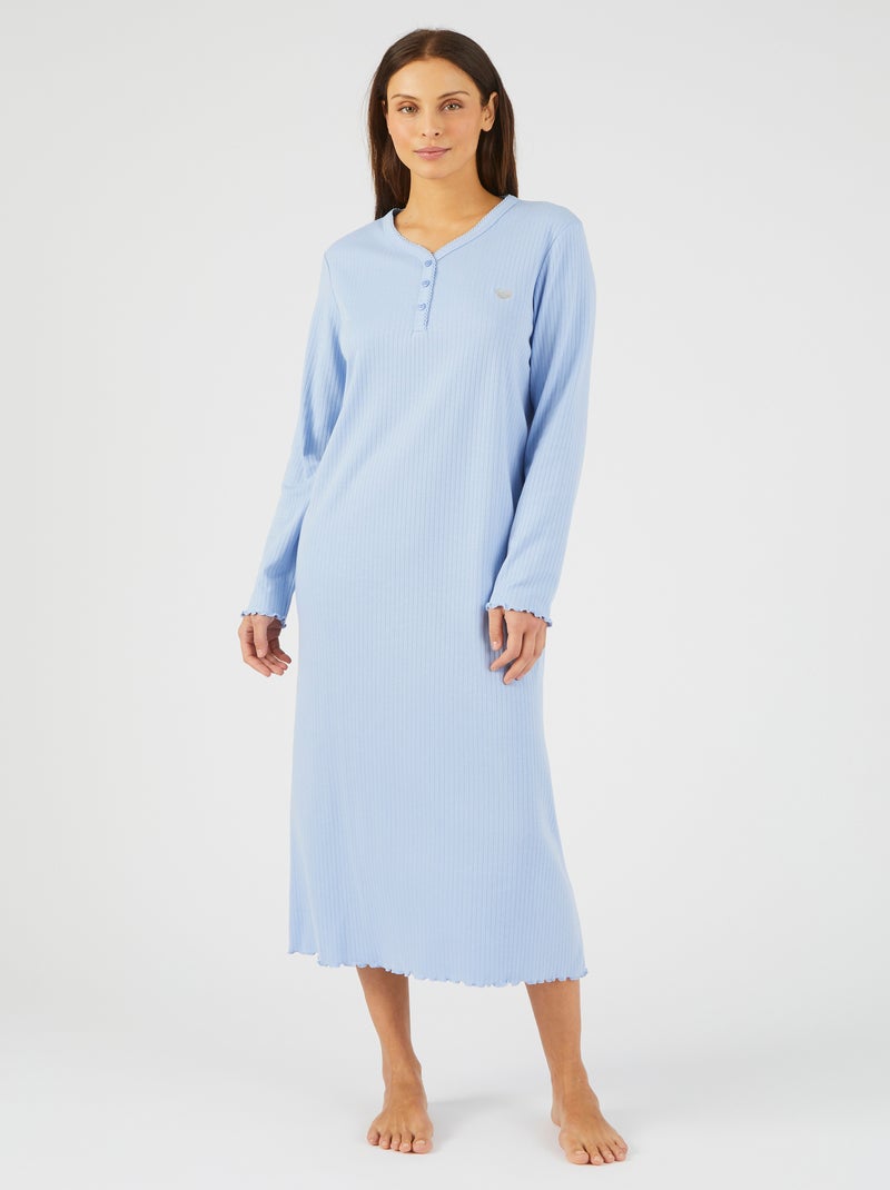 Chemise de nuit maille interlock côtelée douce et souple - Damart Bleu gris - Kiabi