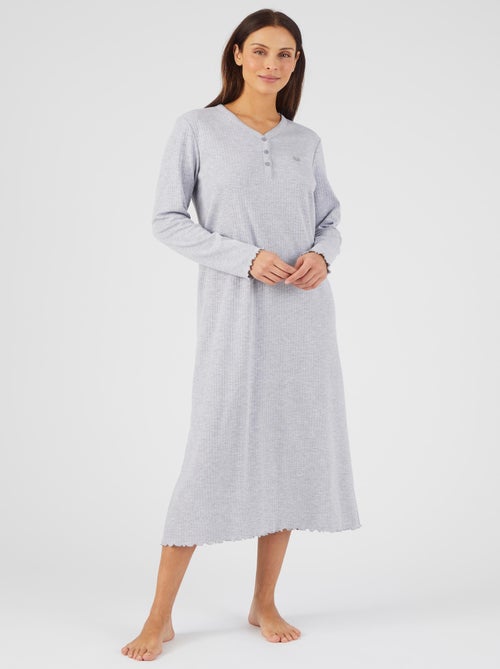 Chemise de nuit maille interlock côtelée douce et souple - Damart - Kiabi