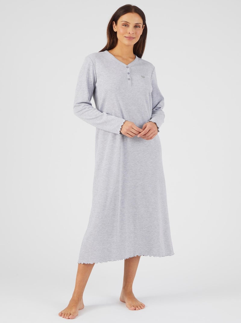 Chemise de nuit maille interlock côtelée douce et souple - Damart Gris chiné - Kiabi