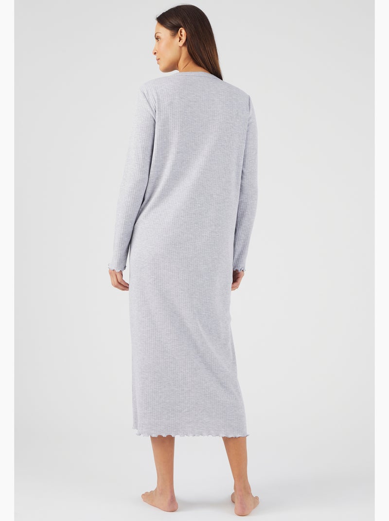 Chemise de nuit maille interlock côtelée douce et souple - Damart Gris - Kiabi