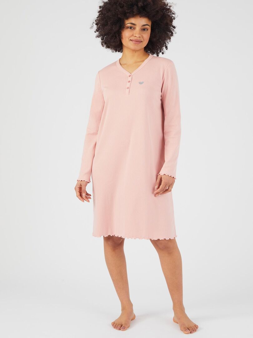 Chemise de nuit maille interlock côtelée douce et souple - Damart Rose - Kiabi