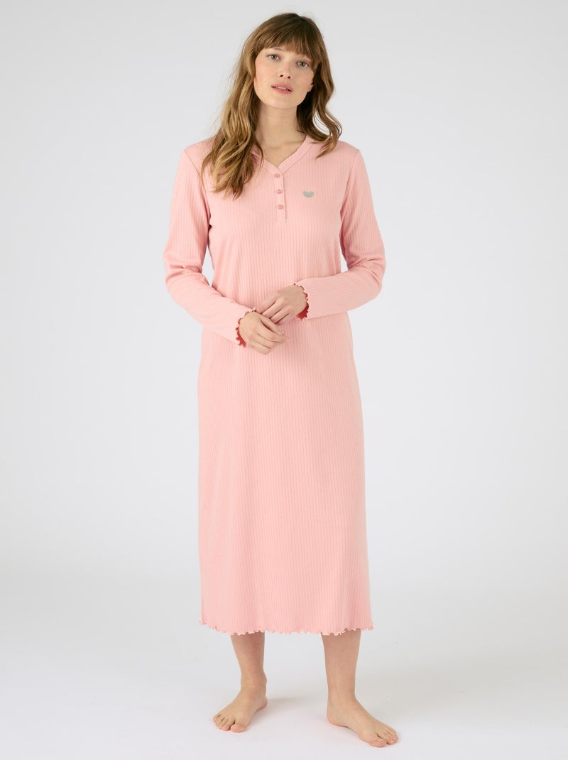 Chemise de nuit maille interlock côtelée douce et souple - Damart Rose - Kiabi