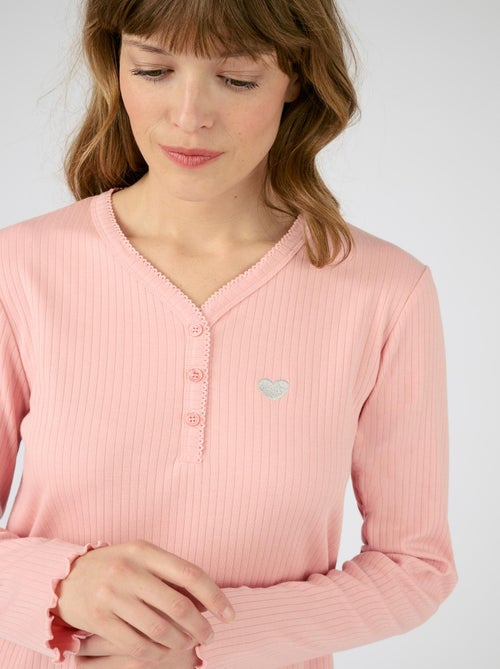 Chemise de nuit maille interlock côtelée douce et souple - Damart - Kiabi