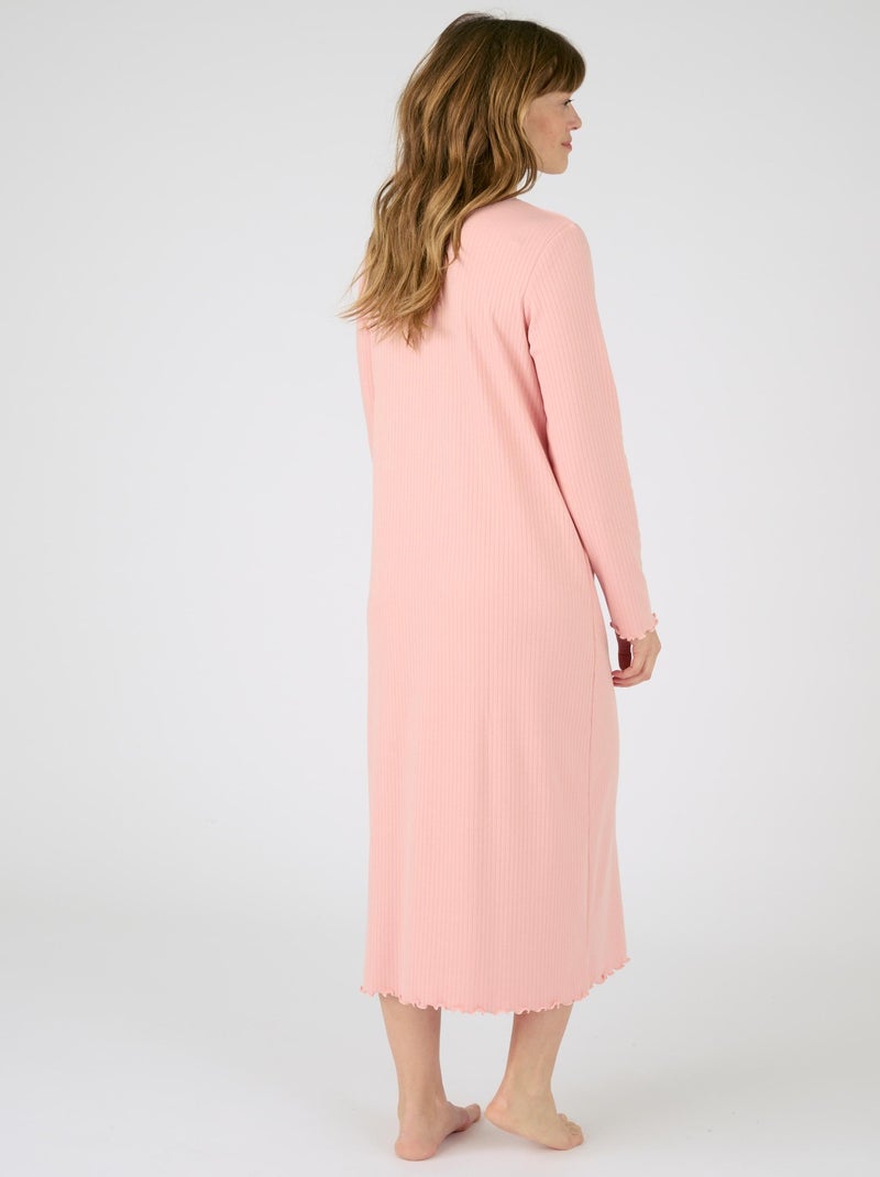 Chemise de nuit maille interlock côtelée douce et souple - Damart Rose - Kiabi