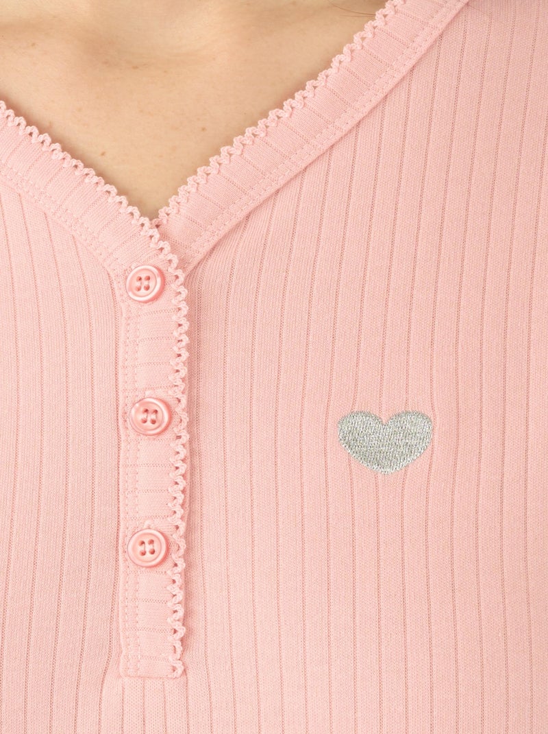 Chemise de nuit maille interlock côtelée douce et souple - Damart Rose - Kiabi