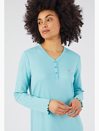 Chemise de nuit maille interlock côtelée douce et souple - Damart