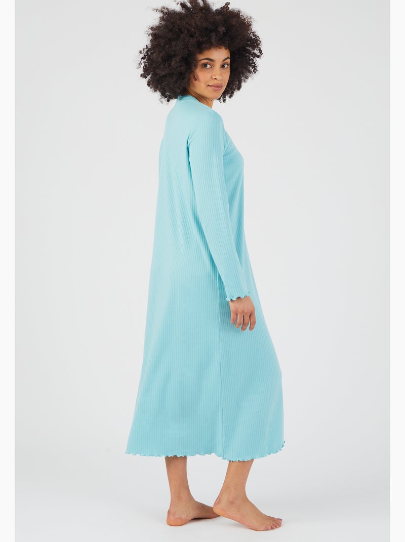 Chemise de nuit maille interlock côtelée douce et souple - Damart Vert - Kiabi