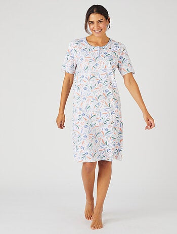Chemise de nuit maille jersey graphique pur coton peigné - Damart