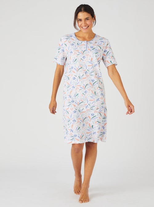 Chemise de nuit maille jersey graphique pur coton peigné - Damart - Kiabi