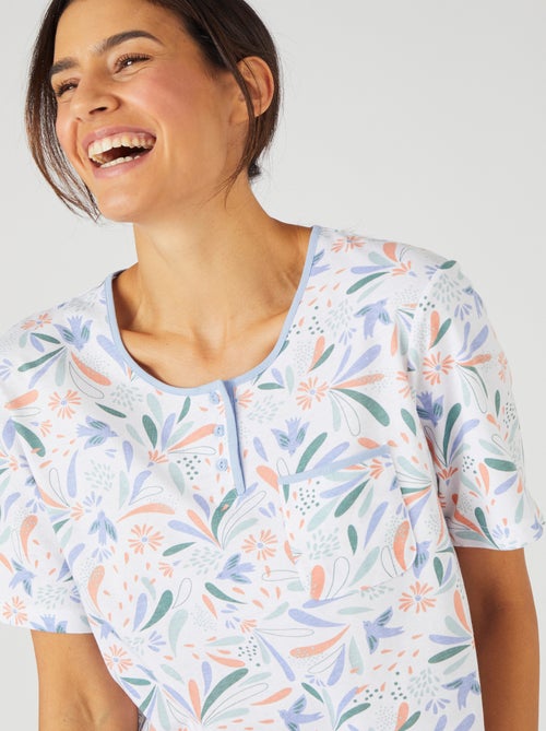 Chemise de nuit maille jersey graphique pur coton peigné - Damart - Kiabi