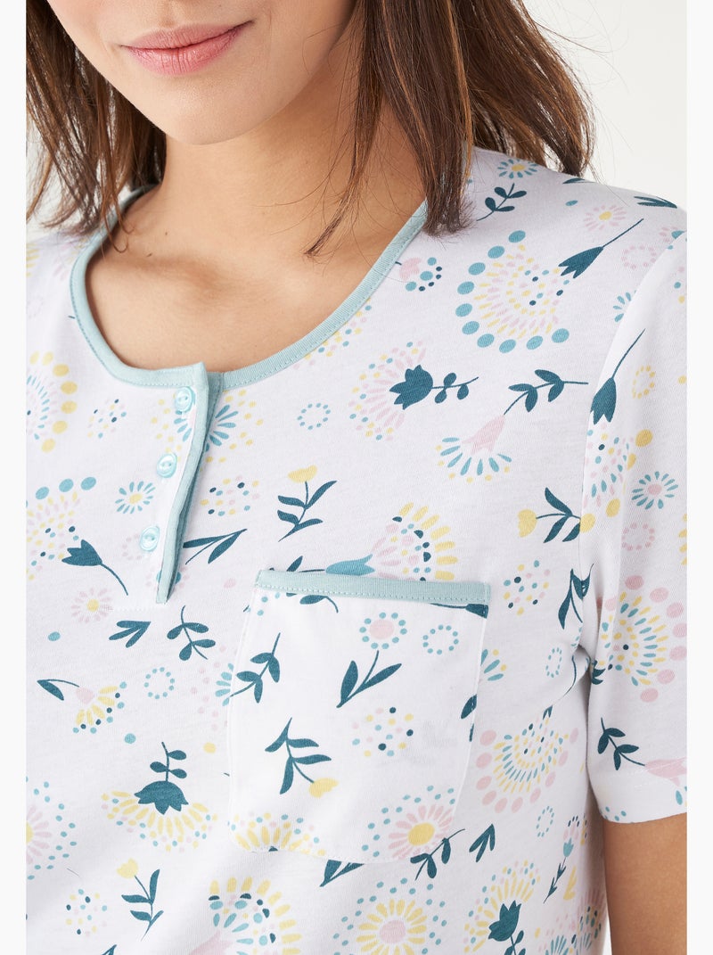 Chemise de nuit maille jersey graphique pur coton peigné - Damart Bleu - Kiabi